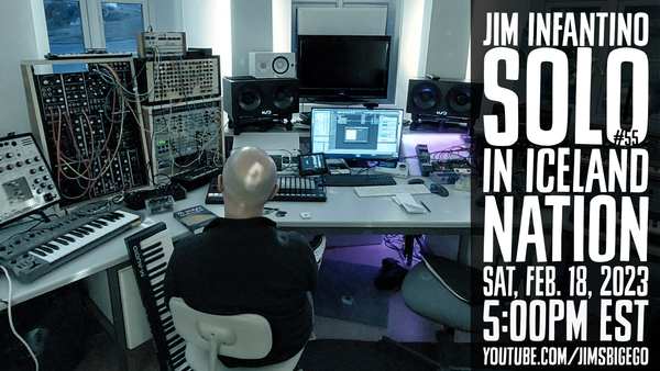 Jim Infantino in a recording studio facing away